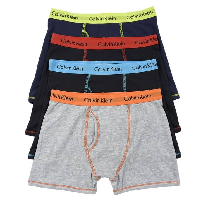Calvin Klein Boy's 4 Pack Cotton Stretch Boxer Briefs (Bright Contrast,  Large) 