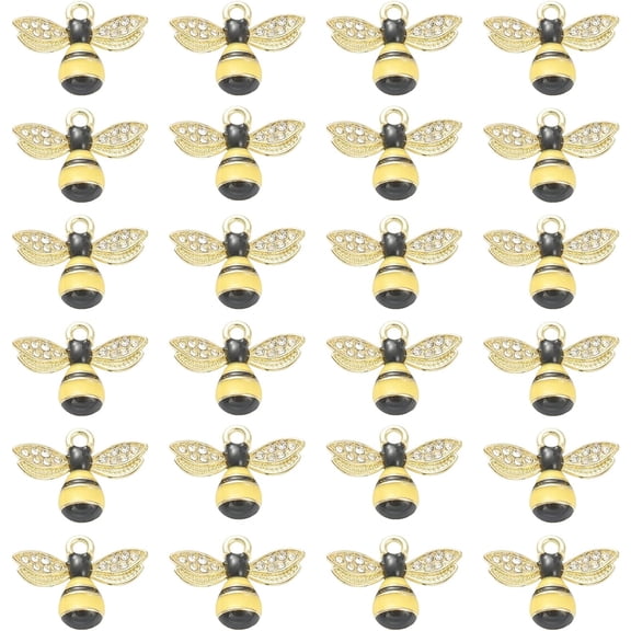 1 Box 24PCS Alloy Enamel Bee Charms Gold Honey Bees with Rhinestone Pendant for Jewelry Making Charm Necklaces Bracelets Earrings DIY Crafting Supplies Accessories Yellow