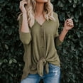 thumbnail image 2 of Women's Waffle Knit Tunic Blouse Tie Knot Henley Tops Loose Fitting V Neck Bat Wing Plain Shirts Sweater for Women, 2 of 7