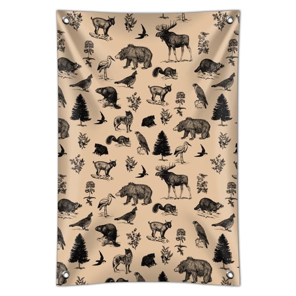 Forest Animals Pattern Moose Bear Wolf Raccoon Birds Home Business Office Sign