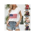 thumbnail image 3 of Yunliwuli Women's Summer Casual Sweater Tops Cap Sleeve Round Neck Flag Print Knitwear T-shirt, 3 of 10