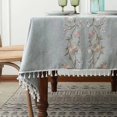thumbnail image 7 of Nordic Style Tassels Cotton Linen Tablecloth,Modern Simplicity Dust-Proof Table Cover,For Dinning Tea Table Tabletop Decoration (Diamond Blue,100X140cm), 7 of 7