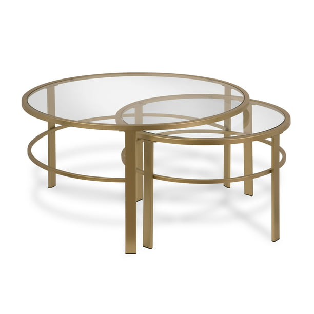 Evelyn Zoe Contemporary Nesting Coffee, Small Round Glass Coffee Table Gold