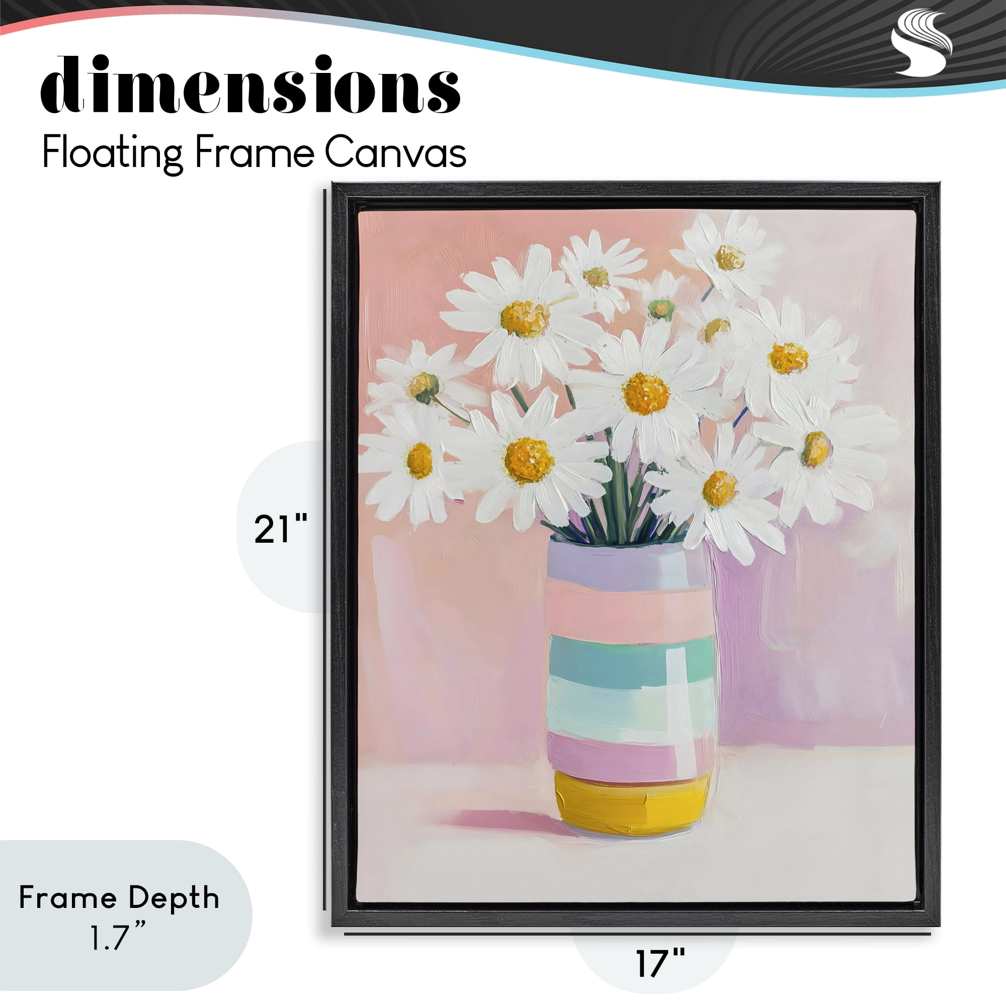 Stupell Industries Daisies in Striped Vase Black Framed Floater Canvas Wall Art, design by The Prints Vibe