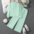 thumbnail image 3 of Liyamei Girls Striped Long Sleeve Shirt Outfits 2 Piece Set Casual Spring Summer Clothes For Toddler Kids Comfortable Elastic Waist Girls Casual Sets Size Green 10-11 Years, 3 of 5