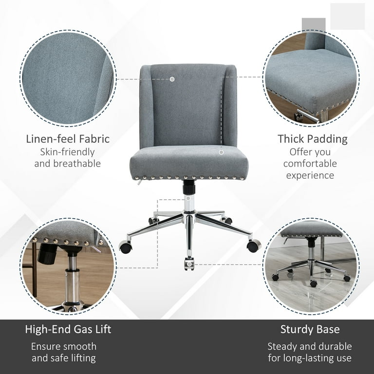 Vinsetto Ergonomic Home Office Chair High Back Task Computer Desk Chair  with Padded Armrests, Linen Fabric, Swivel Wheels, and Adjustable Height,  Grey an Height