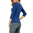 thumbnail image 3 of INSPIRE CHIC Women's Button Decor V Neck 3/4 Sleeve Solid Blouse Knitted Ruched Top, 3 of 6