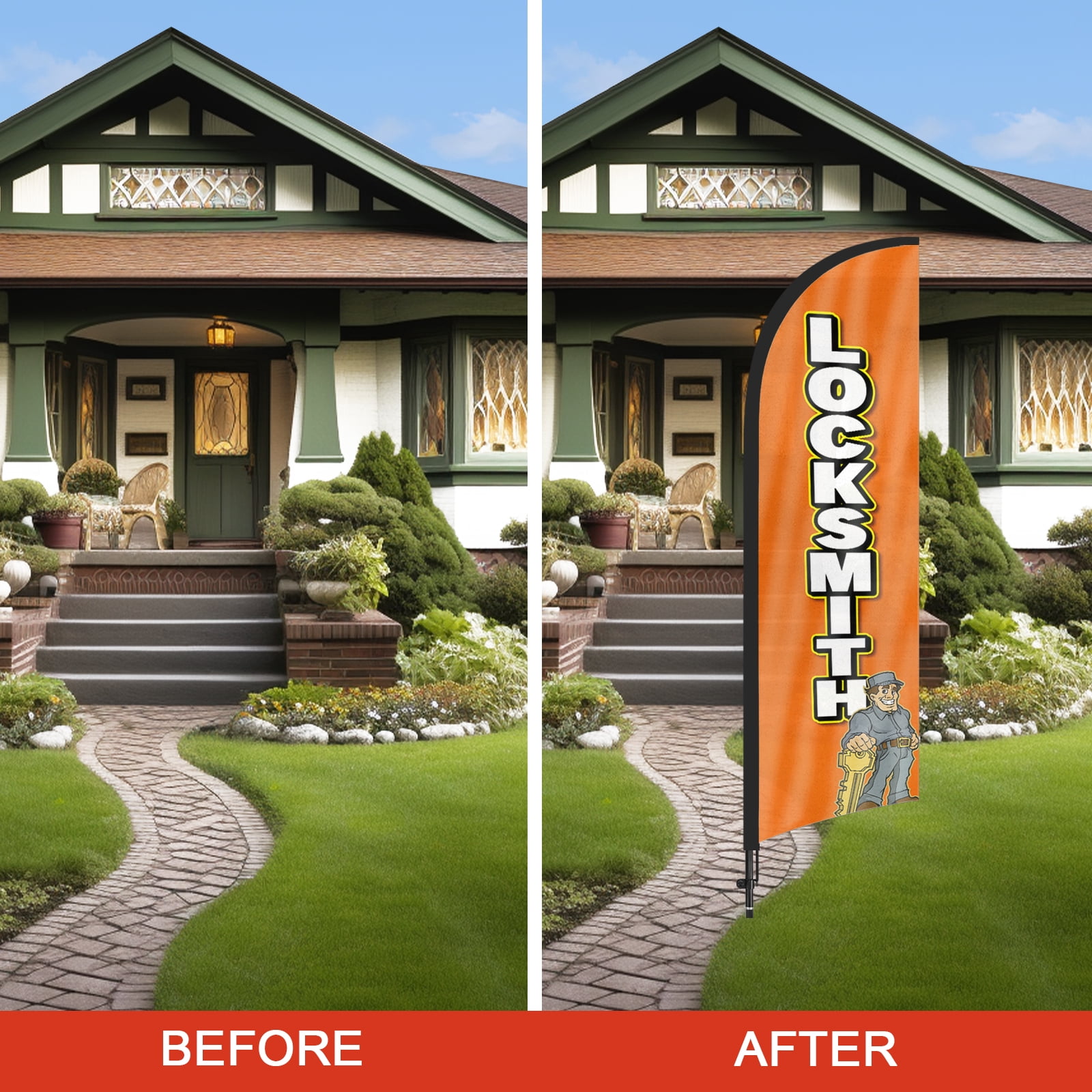 QSUM Locksmith Feather Flag with Flag Pole Kit and Ground Spike, 8.2FT Locksmith Windless Flag Banner Sign Business for Outdoor Advertising Sign Decoration Display