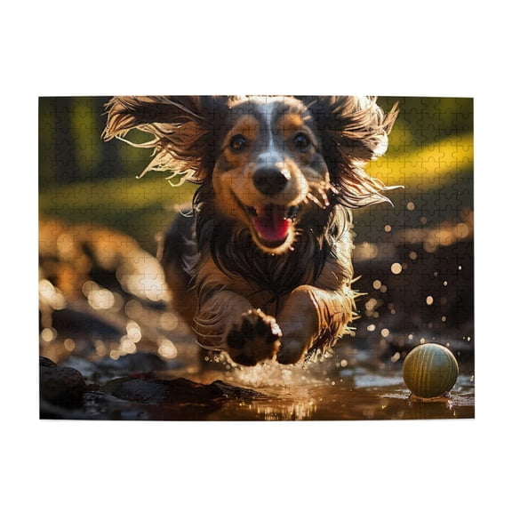 1000-Piece Wooden Jigsaw Puzzle for Adults - Happy Dog Puddle Splash Run , Fun & Relaxing Interlocking No-Dust Puzzle for Family, Home Decor & Holiday Gifts