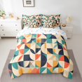thumbnail image 2 of Geometric Plaid Bedding Set Queen Size, Round Grid Colorful Comforter Set, Simple Modern Print Kids Girls (Comforter+Fitted+Flat Sheet+2 Pillowcases+2 Throw Pillow Covers) 7 Pieces Bed Set, 2 of 5
