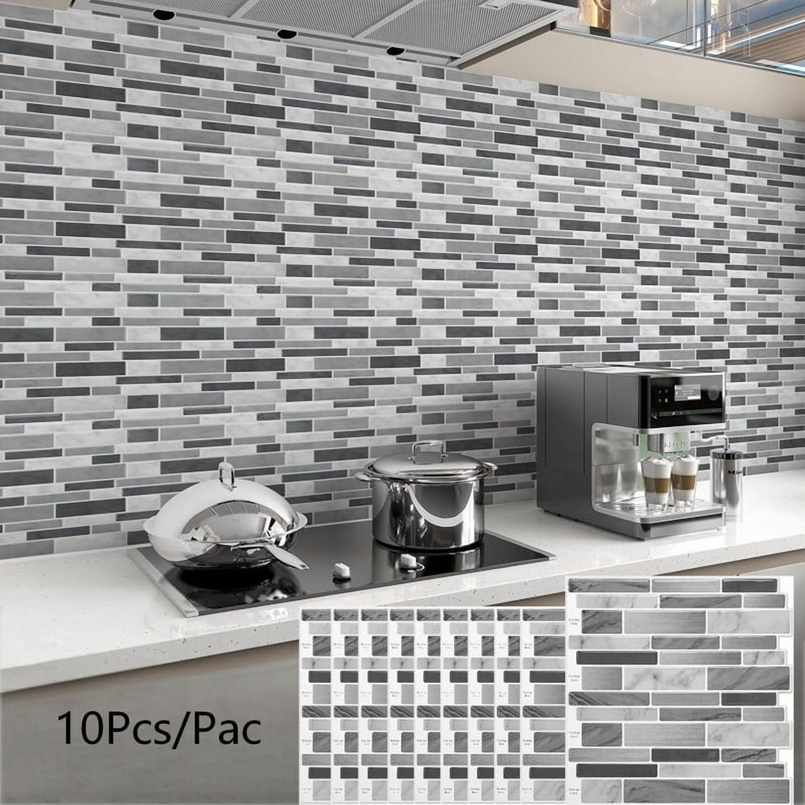 Easy4Home 10Pcs 3D Peel and Stick Backsplash 12"x12" Self-Adhesive Wall Tile for Kitchen Bathroom, Marble Gray