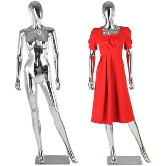 Female Mannequin Full Body Silver - 70” Detachable Woman Dress Form Mannequins Realistic Metal Base for Clothing Shops$$Furniture