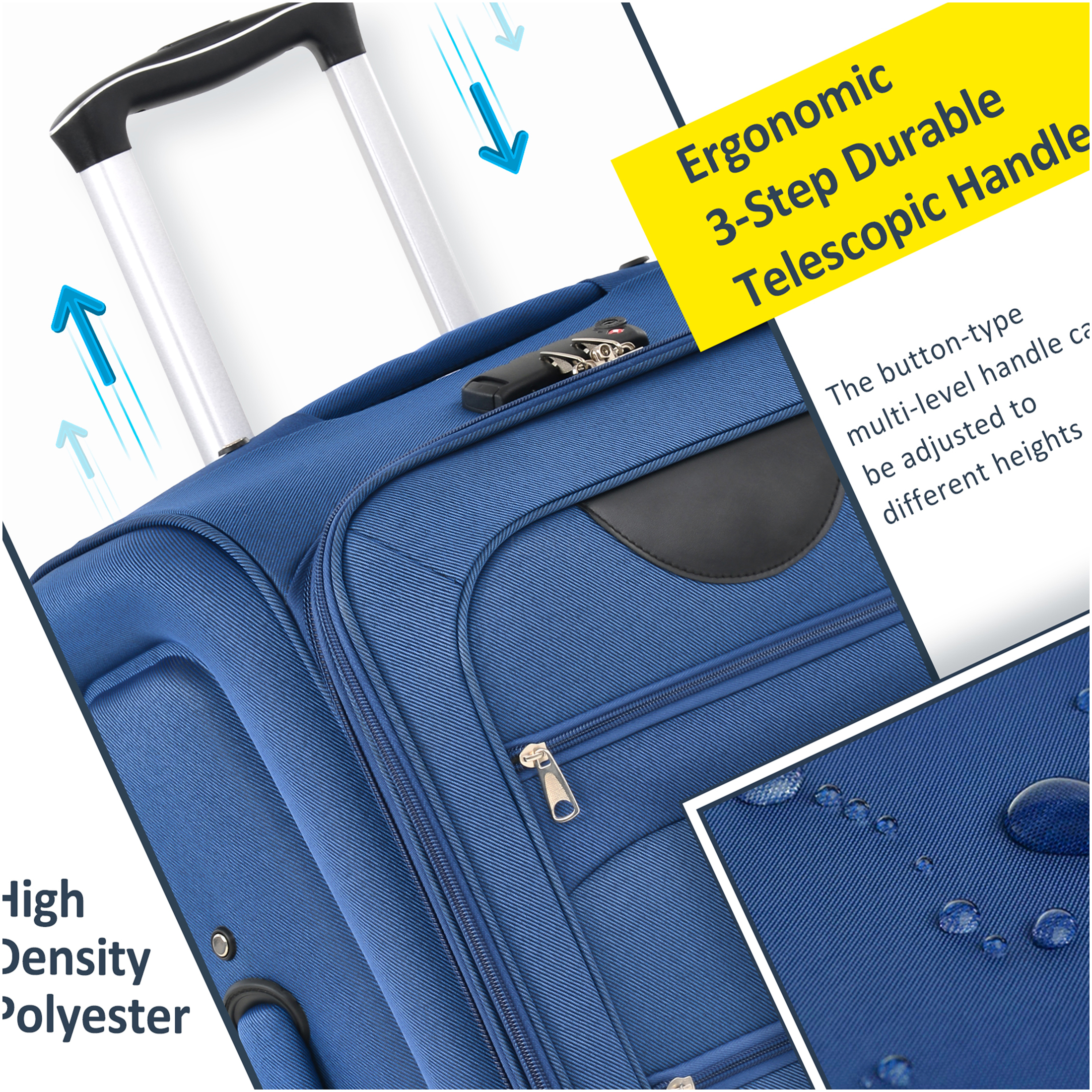 JERFIT 3-Piece Expandable Softside Spinner Luggage Set, Lightweight TSA Lock Suitcases, Blue Polyester Travel Carry-On & Check-In Bags