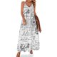 thumbnail image 1 of Vestido sin mangas con estampado efímero y escritura a mano en blanco y negro para mujer Vestido largo para mujer Ropa para mujer, 1 of 7