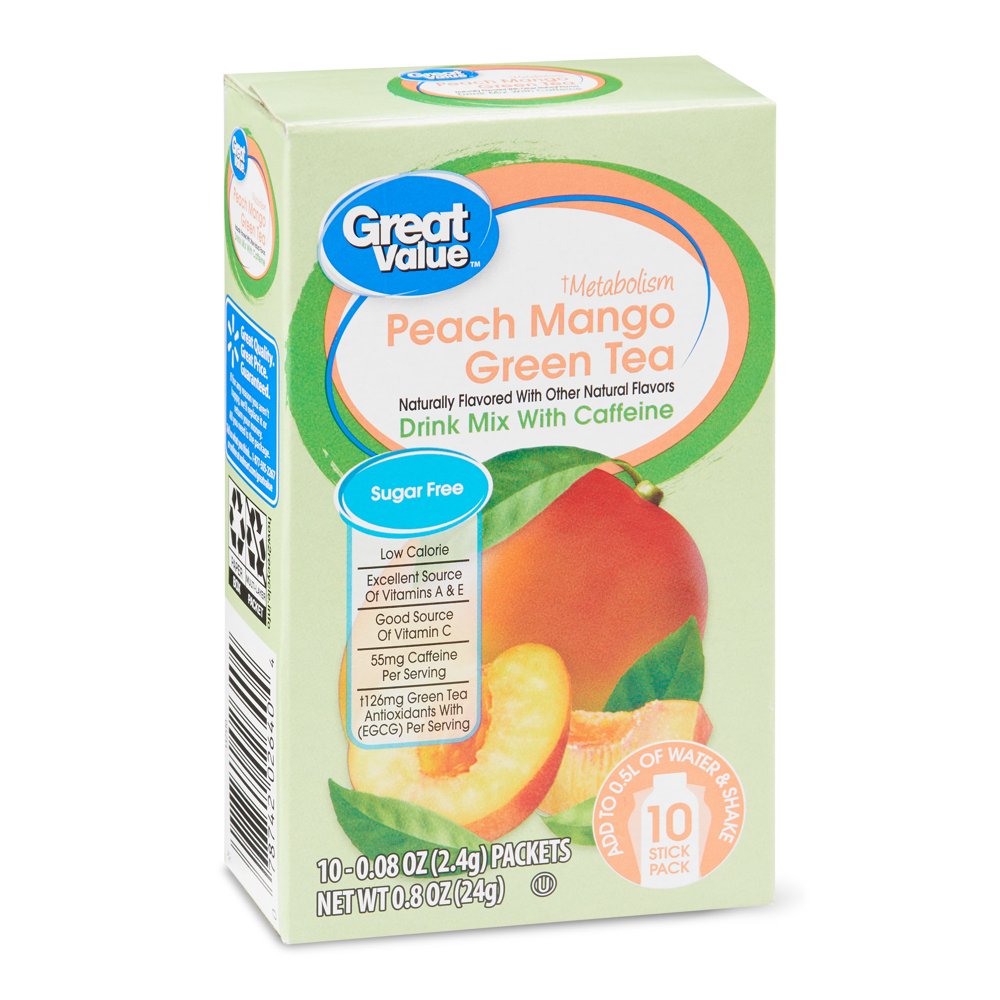 Great Value Peach Mango Green Tea Drink Mix, 0.08 oz, 10 Count