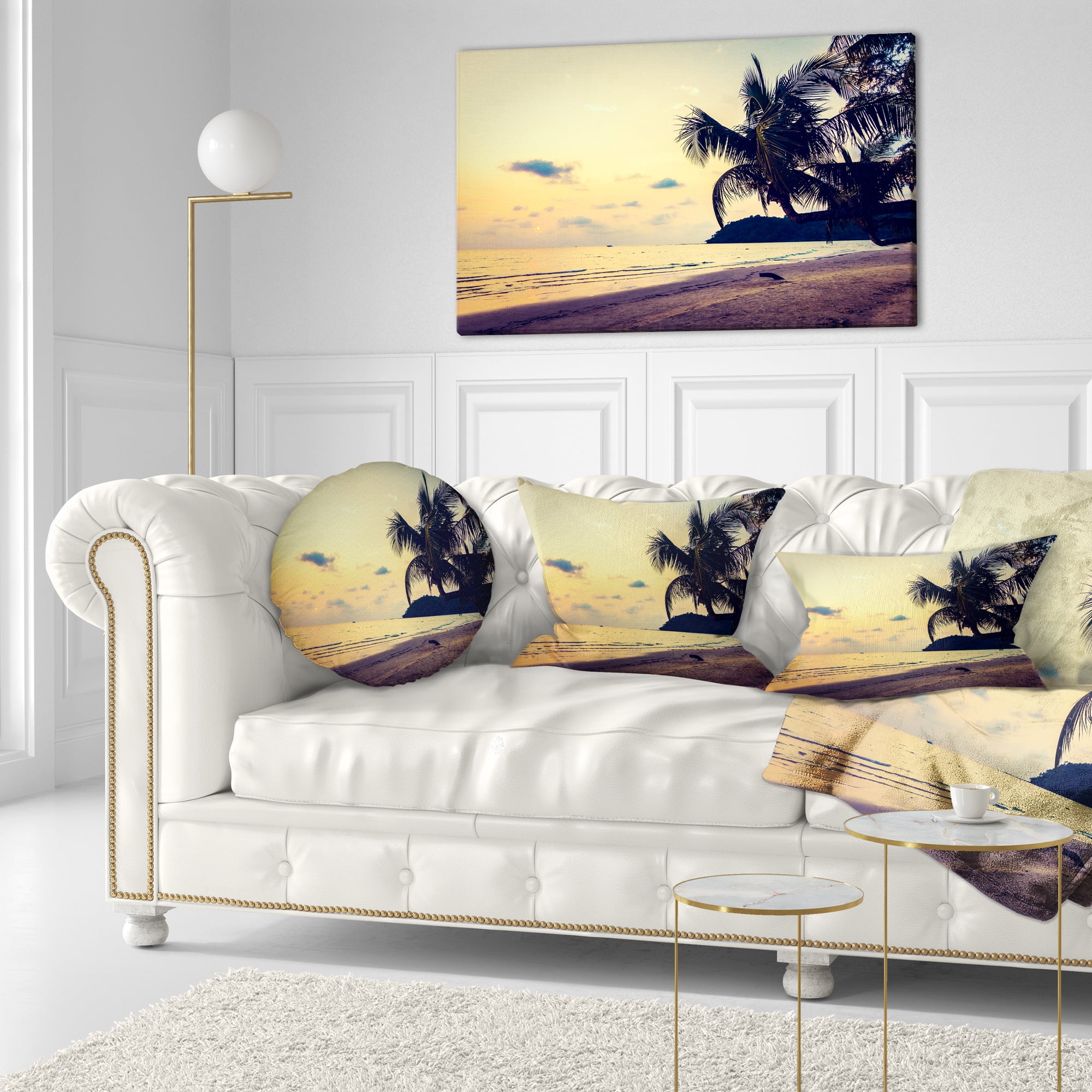 Designart Silhouette Coconut Tree - Seascape Throw Pillow - 12x20