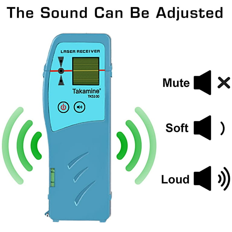 Takamine Laser Receiver For Laser Level - Detects Red & Green Pulse Beams, 200ft Range, 3-Sided LED Display, Adjustable Speaker