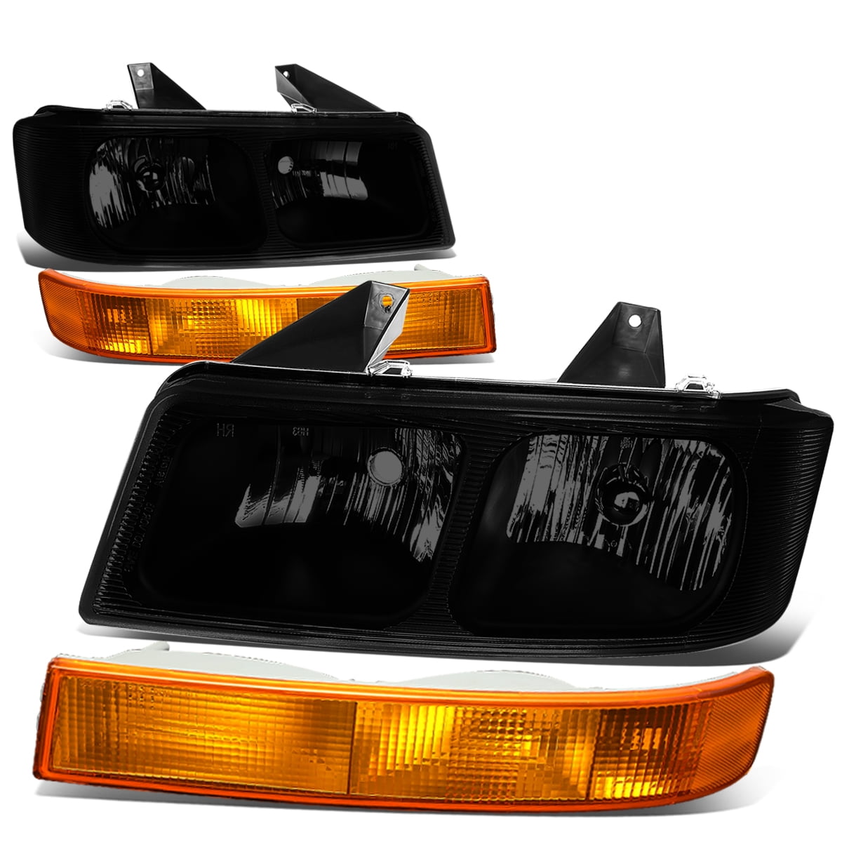 Fit 03-17 Savana/Express Pair Black/Smoked Headlight+Side Marker Bumper Lamp