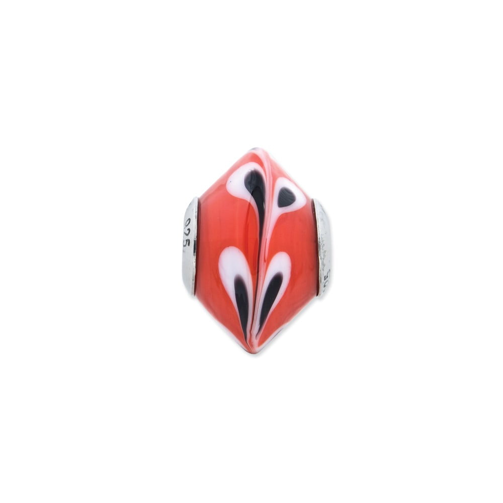 Fancy Bead White Sterling Silver Glass 14.55 mm 11.82 Reflections Red With Dots Italian Murano Bead
