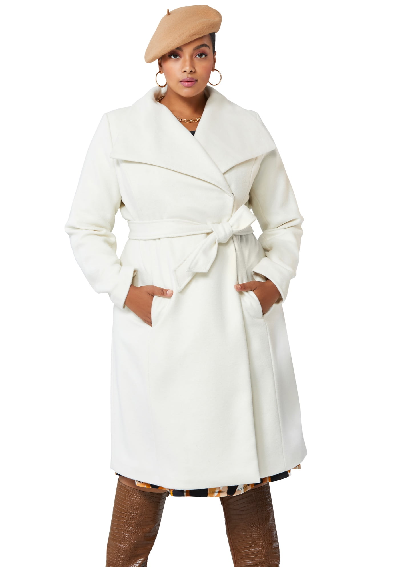 plus size belted wool coat