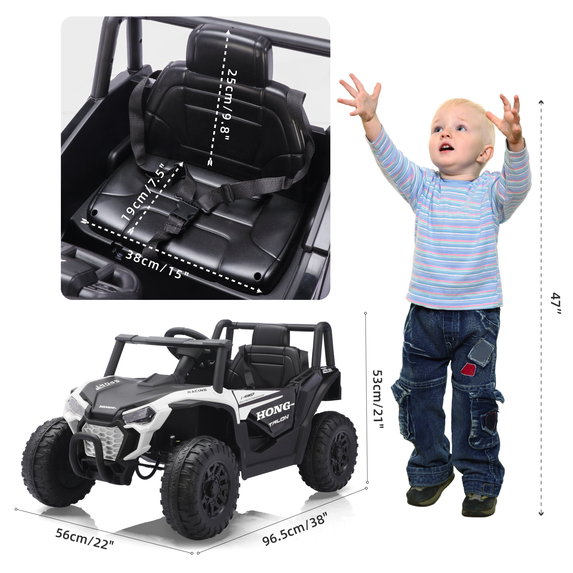 HEIMILI 12V Kids Ride On UTV,Ride on Car Toy w/Remote Control,Electric Off-Road UTV Truck,Remote w/ LED Lights MP&Music Bluetooth USB for Kids,Boys and Girls Aged 3-6 Years (White)
