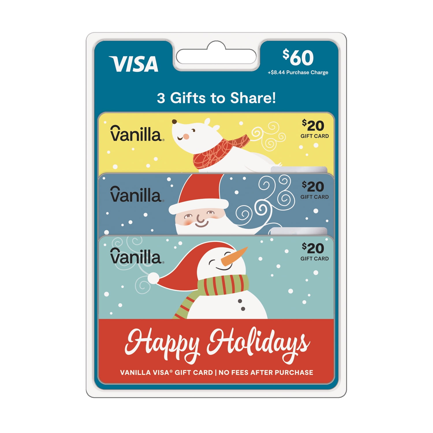 60 3 X 20 Vanilla Visa Gift Card Holiday Multipack Walmart Com Walmart Com