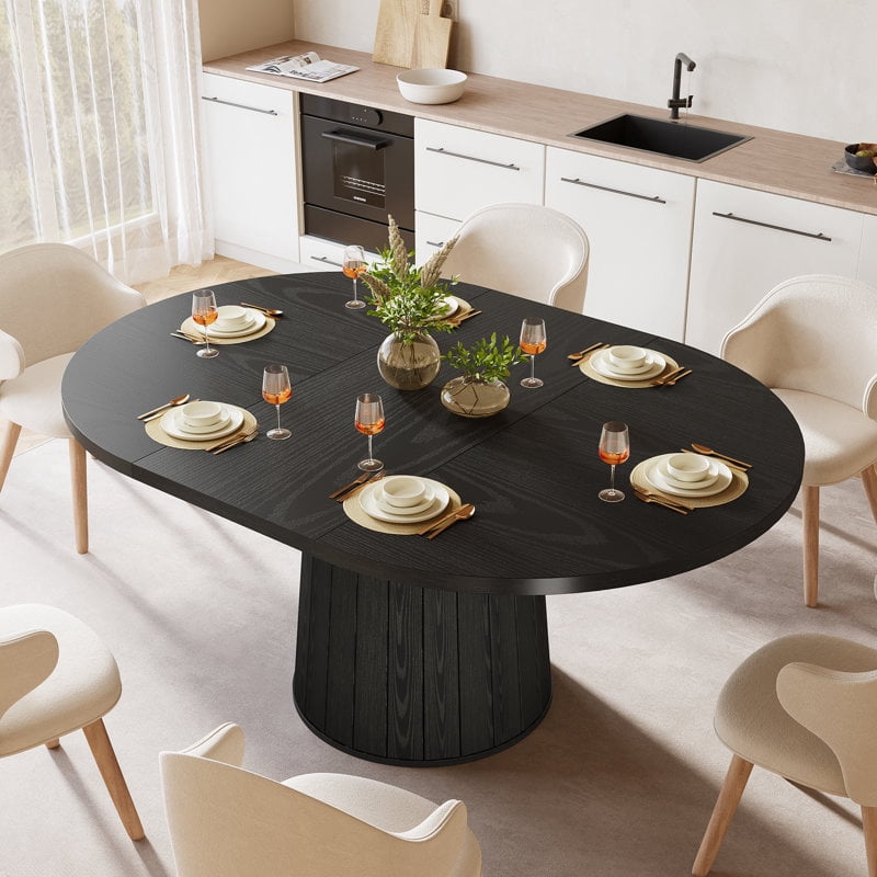 Tribesigns 55.11-Inch Oval Wood Dining Table with Cylindrical Pedestal for Dining Room (Black)