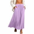 thumbnail image 3 of Juesizh Maxi Skirt for Women Drawstring Elastic Waist Skirt Summer Loose Solid Color Pocket Flowy Skirt, S-2XL, 3 of 7