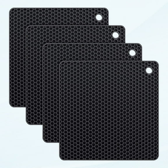 4-Pack Silicone Trivet Mat Hot Pad, Heat Resistant Pot Holder - Black