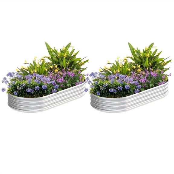 BOYOU 6x3x1ft Galvanized Metal Raised Garden Bed Kit, 2-Pack Oval Planter Box for Outdoor Plants