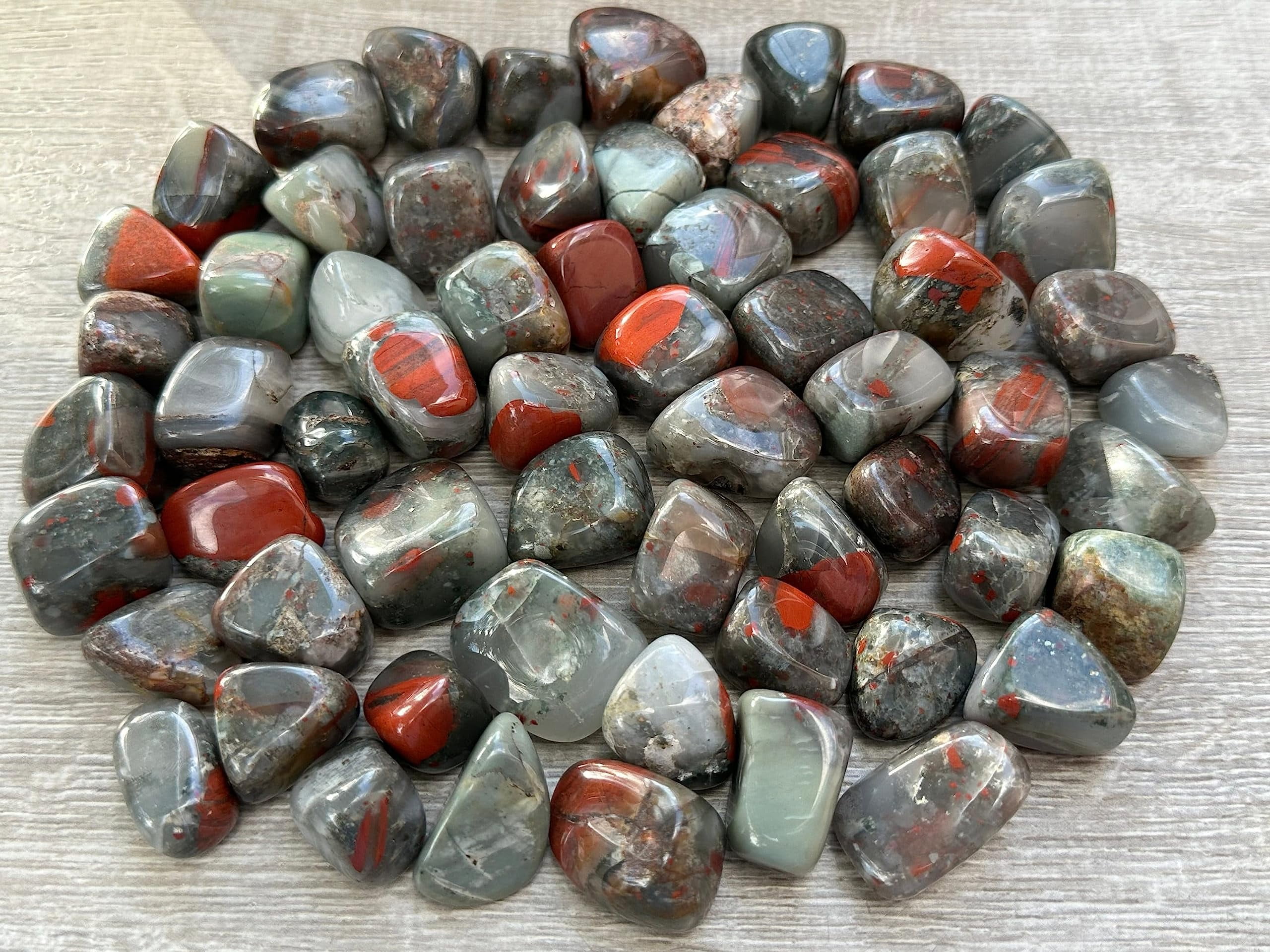 African Bloodstone Tumbled Stones, Polished African Bloodstone Gemstone, African Bloodstone Healing Crystals (African Bloodstone, 0.5 Pound)