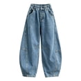 thumbnail image 2 of Otqutp Teen Girls Curved Leg Denim Pants Wide Leg Loose Trousers Elastic Waist Baggy Trousers Fall Bottoms Y2K Streetwear, 2 of 9