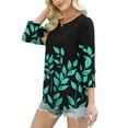 thumbnail image 5 of Rciityk Blouses for Women Casual 3/4 Sleeve Tops Summer Vintage Printed Crew Neck Button Sleeve T Shirts Summer Fall Clothes Black M, 5 of 8