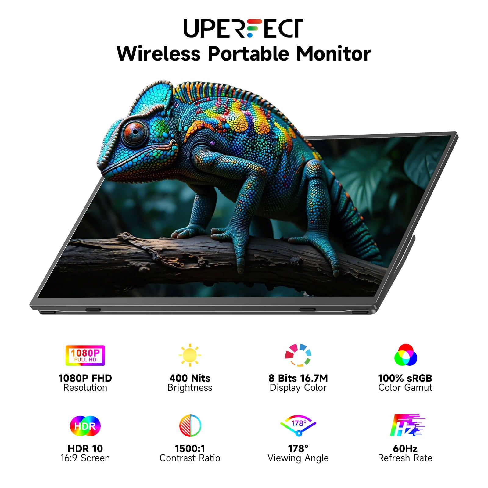 Wireless Portable Monitor W/ 8000mAh Battery, 15.6" 1080P IPS Laptop Screen, Second Computer Gaming Display with Speakers, Travel Monitor for Windows/Mac/Android/iOS/Gaming Console
