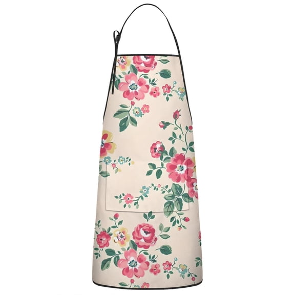 Pioneer Flower Floral Print Pattern Apron-Garden Aprons for Women with Pockets-Cotton Linen Waterproof Kitchen Cooking Gardening Aprons Adjustable for Kitchen,Cooking,BBQ and Salon 33x27 Inch