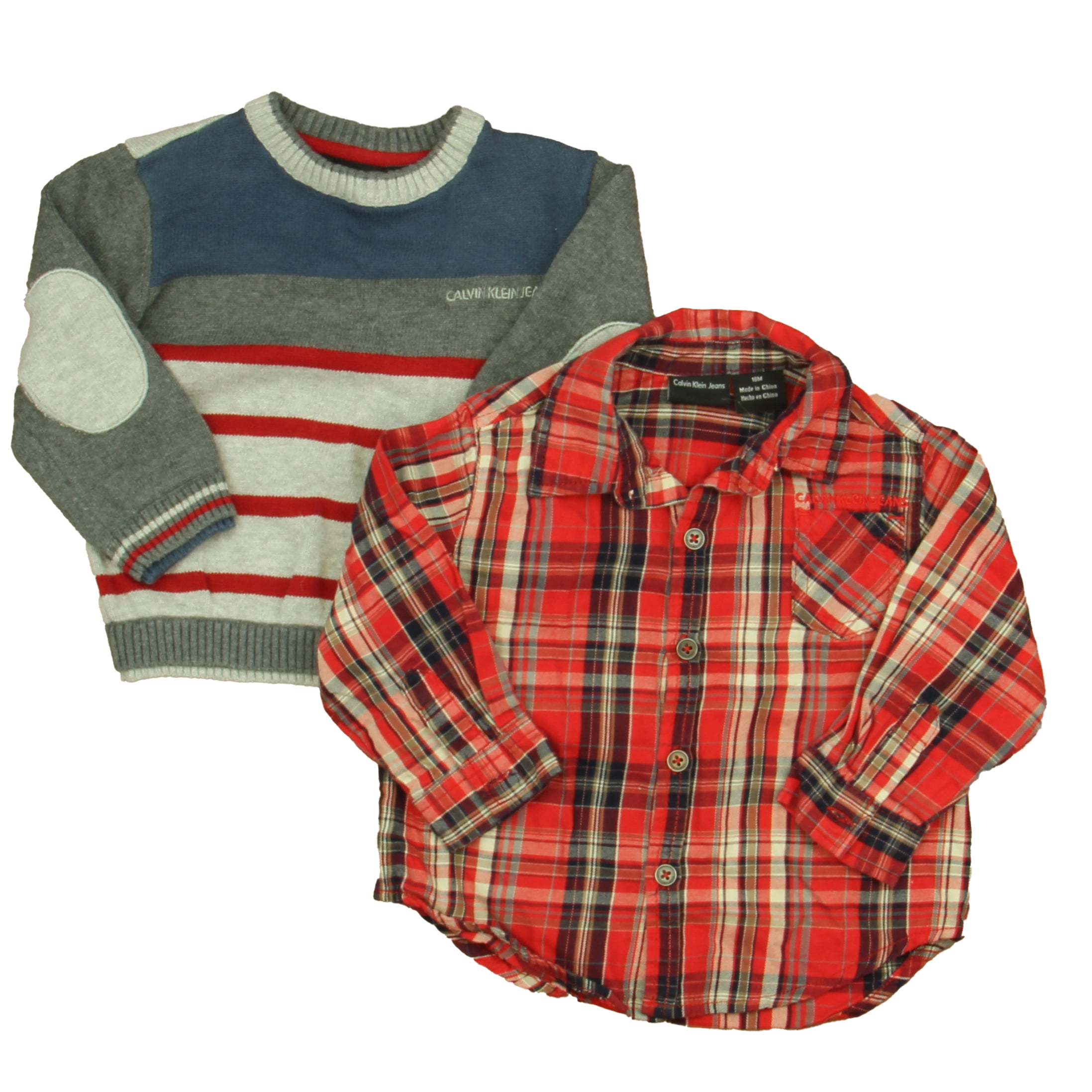 Pre-owned Calvin Klein Boys Gray | Red | Blue Apparel Sets size: 18 Montsh  