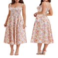 thumbnail image 3 of Femmes Été Robe Sans Manches Spaghetti Sangle Côté Fente V Cou Midi Robes Moulantes, 3 of 6