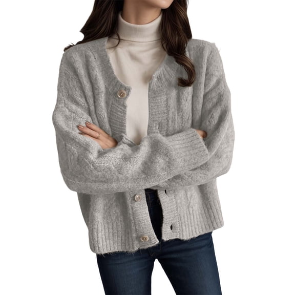 Ediodpoh Casual Knit Cardigan for Women Sweater Soft Yarn Oversized Open Front Coat Comfortable Daily Wear Loose Fit Grey