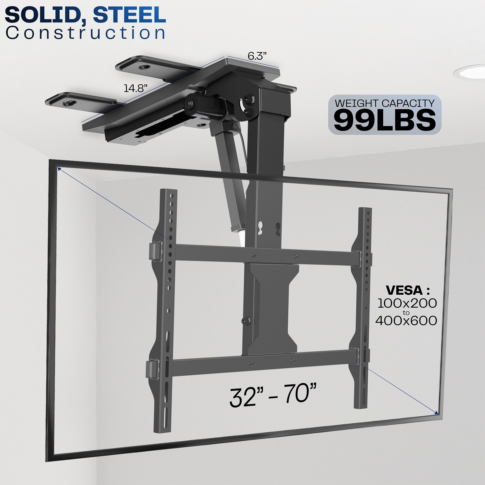 VIVO Black Electric Flip Down Ceiling TV Mount for 37 to 70 inch Screens