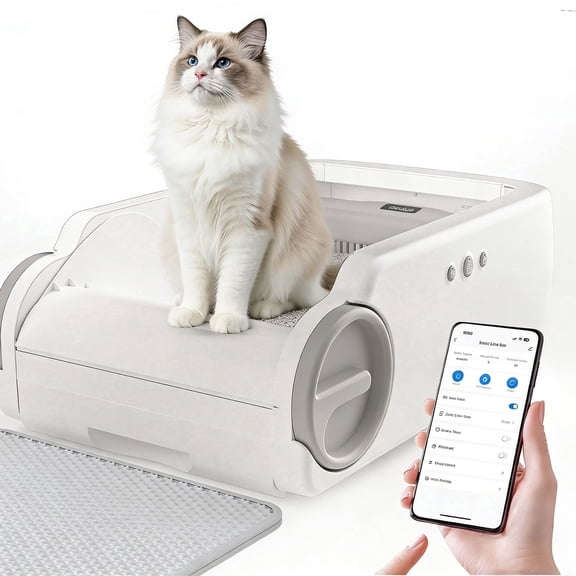 Open-Top Automatic Self-Cleaning Cat Litter Box for Large Cats, App Control with Infrared Sensor Detection, 28.50 × 18.35 × 10.12 in, 6.5L Sealed Waste Bin