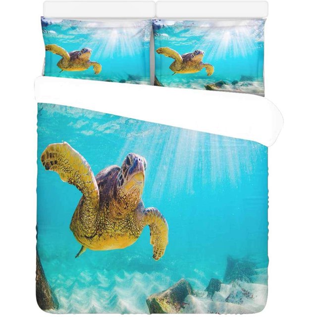 Juego de ropa de cama ABPHQTO 3 piezas Funda de edredón tortuga marina verde con 2 fundas de almohada