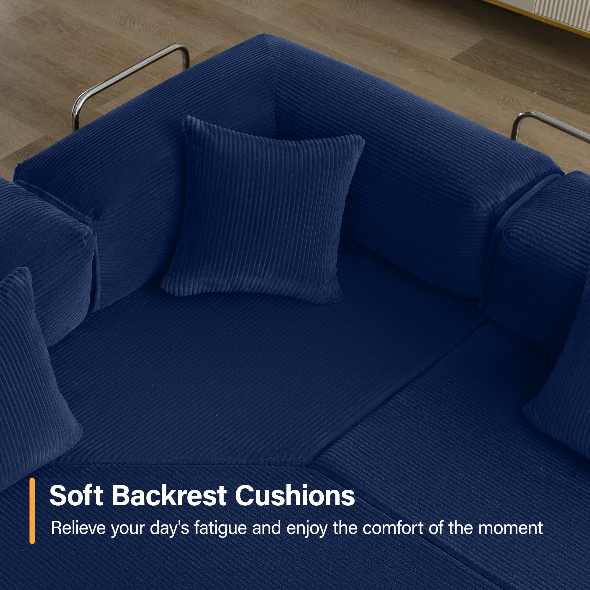 COOLHUT 106.3" W Combination Sofa, High Rebound Density Sponge Sofa Couch, Modular Sectional Sofa L-Shape Corduroy Couch with Chaise, Big Comfy Sleeper Floor Sofa for Living Room, Navy Blue
