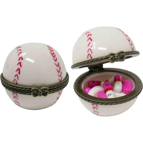 Set of 2 Ceramic Ball-Shaped Compact Pill Box & Organizer (Baseball)