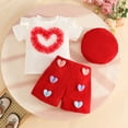 thumbnail image 2 of Jamsmile Toddler Girls Outfits Sets Toddler Girls Short Sleeve Ribbed T Shirt Tops + Heart Shorts + Hats 3pcs Kids Girls Outfits, 2 of 7