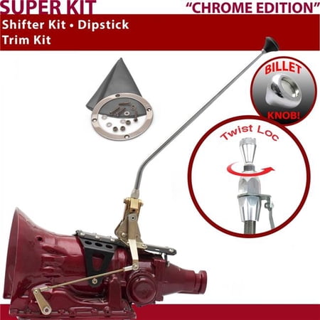 American Shifter C4 Shifter Kit 23 in. Trim Kit Dipstick Chrome Push Button Grey Boot Billet Knob for F83B4