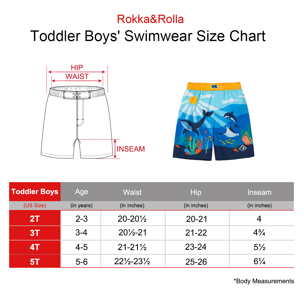 Rokka&Rolla Toddler Boys' Swim Trunks with Mesh Liner Baby Swimwear, UPF 50+ Sizes 2T-5T - image 2 of 6