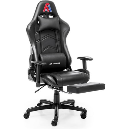 Gaming Chair High Computer Racing Chair Adjustable Office Chair with Footrest Support Swivel Chair - Black