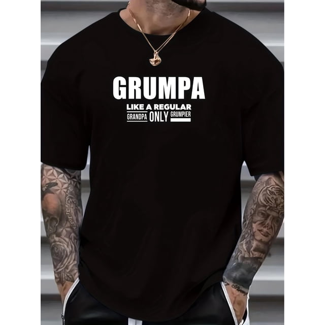 Men's "Grumpa" Graphic Print T-shirt Summer Short Sleeve Tees, Men's Clothing