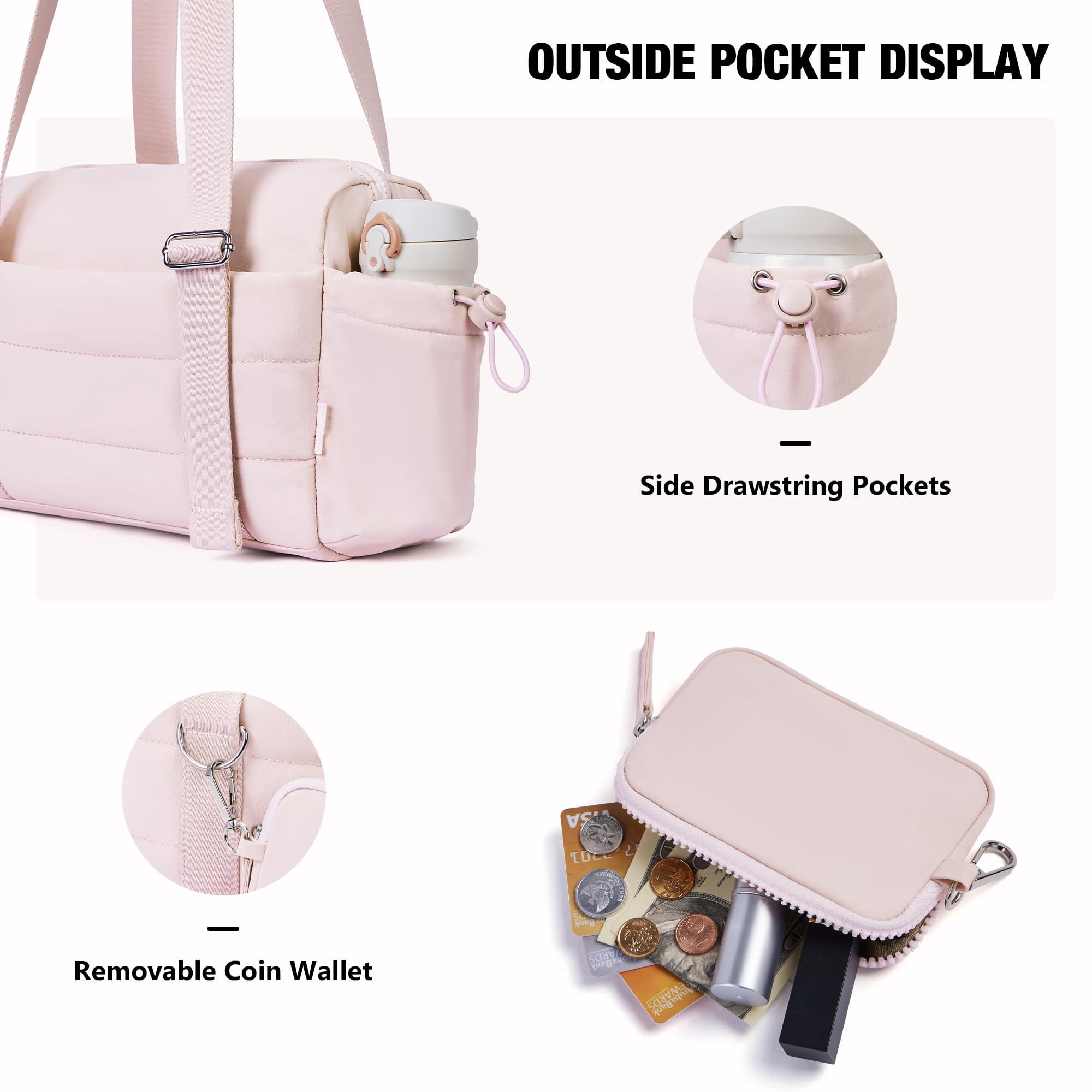 XINLANER Mini Gym Bag for Women, Small Gym Tote Bag Puffy Quilted Sports Duffel Bag with Wet Compartment and Coin Purse Duffel Bags Dance Yoga Workout Bag