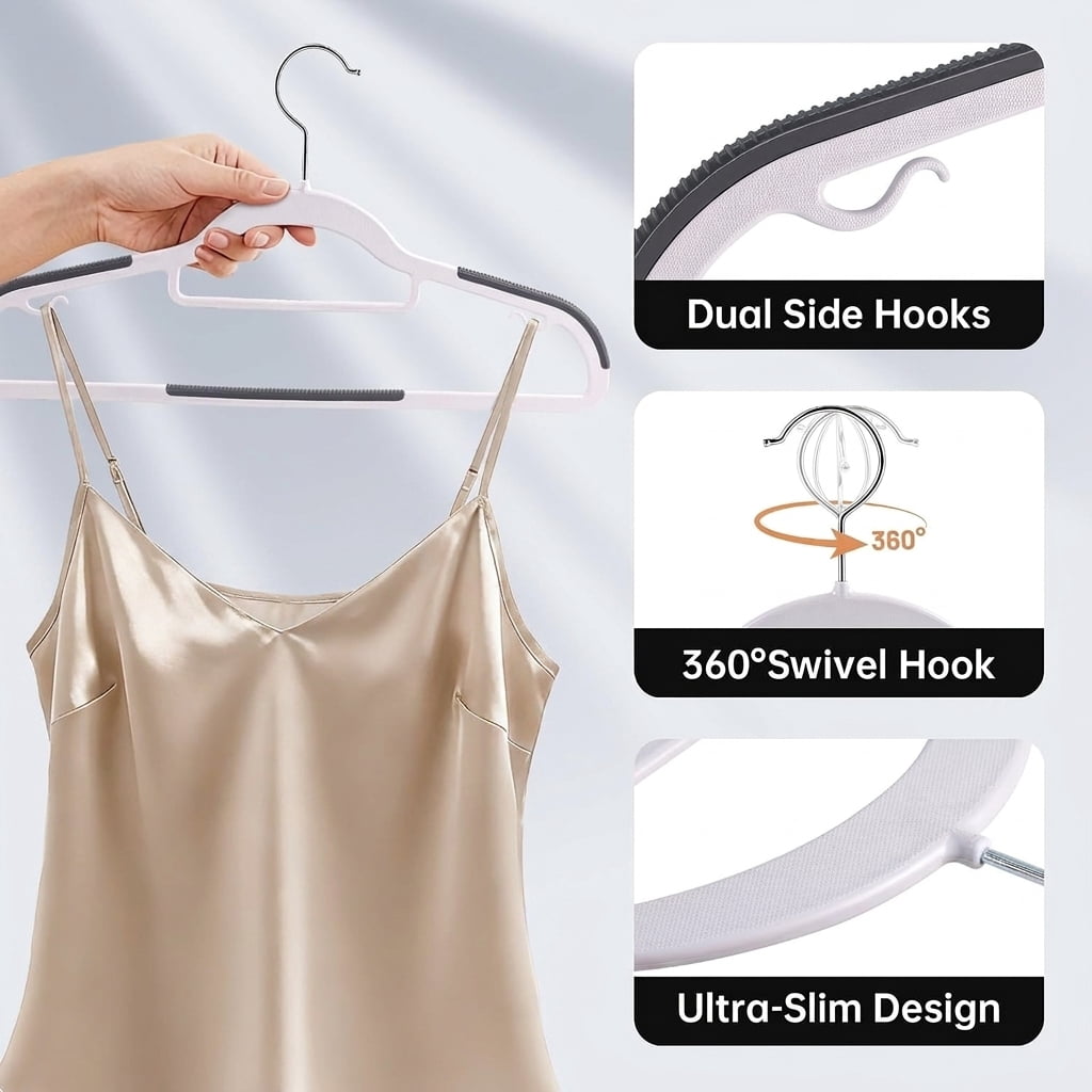 Ledrem 50-pack Heavy-Duty Plastic Clothes Hangers, Dark Gray, Swivel Hook